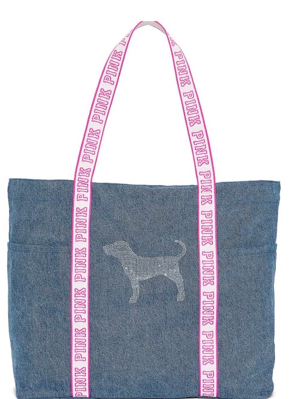 PINK Victoria's Secret Denim Diamanté Tote with Pink Logo Straps